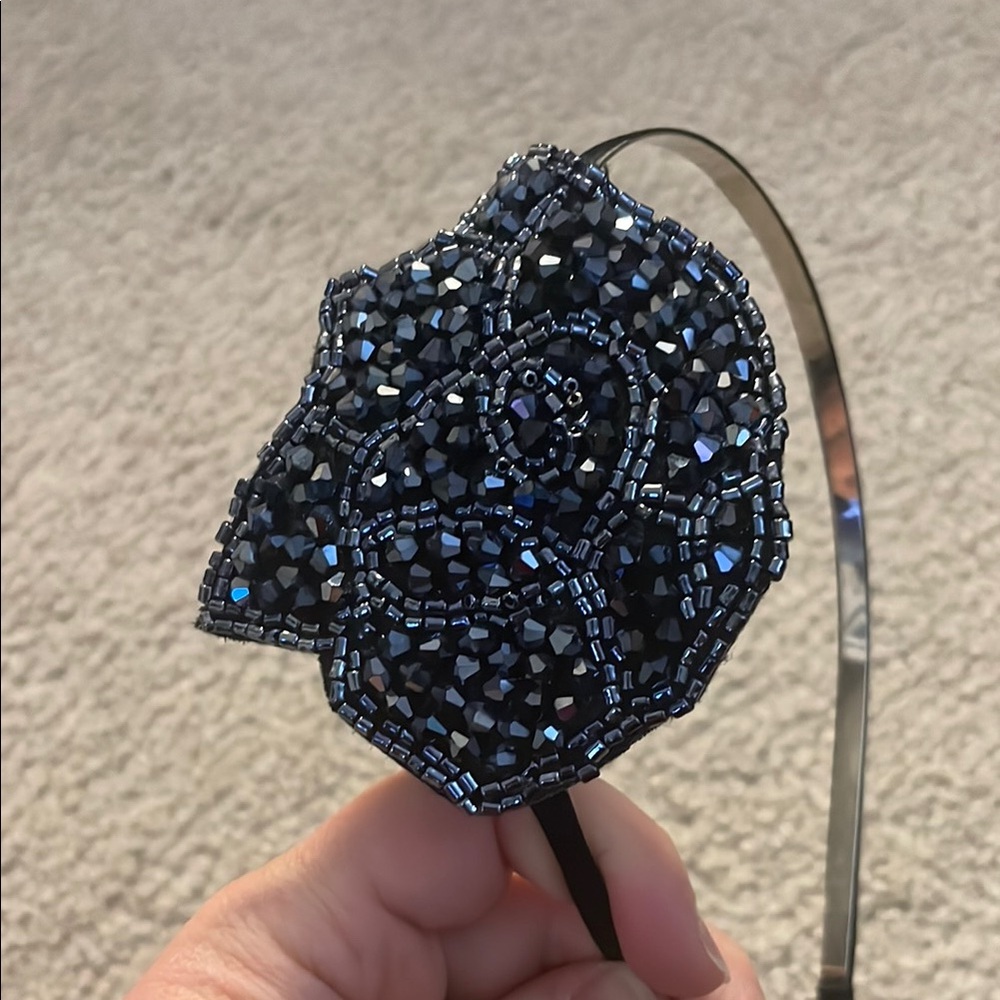 Beaded Black Floral Headband
